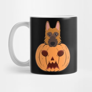 Halloween Cute German Shepherds stuck in a pumpkin head. Mug